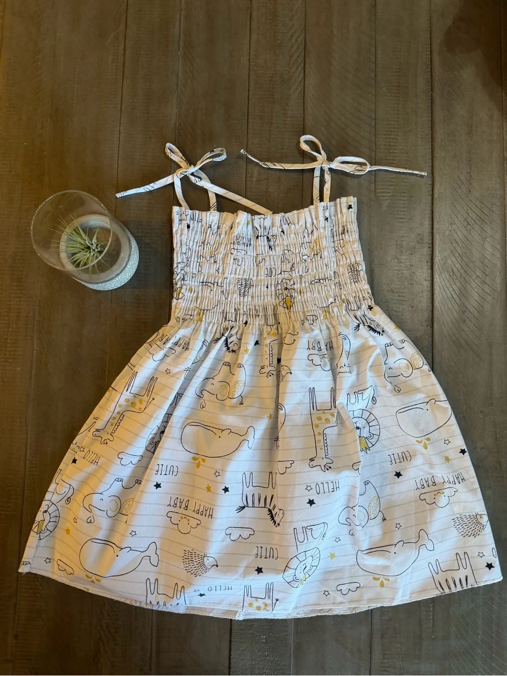 Amazon Girls White Animal Print Tie-Strap Sundress with Yellow Accents